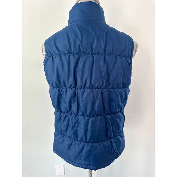Merona Women's Dark Navy Blue Solid Plaid Reversible Puffer Vest Top Size M - Picture 2 of 9